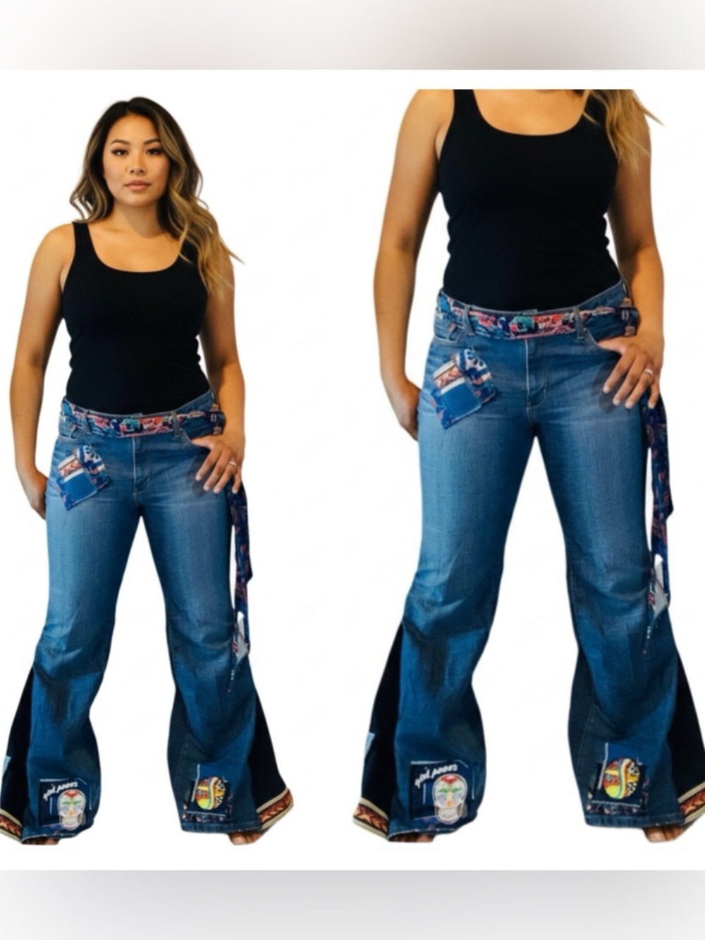 Handmade Boho Flare Jeans Bell Bottom Women’s Jeans Upcycled